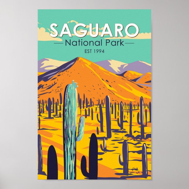 Affiche Parc National Du Saguaro Cactus Au Printemps Vinta (Devant)