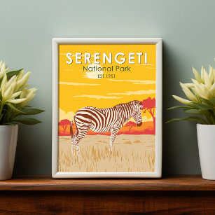 Affiche Parc national du Serengeti Zebra Travel Art Vintag