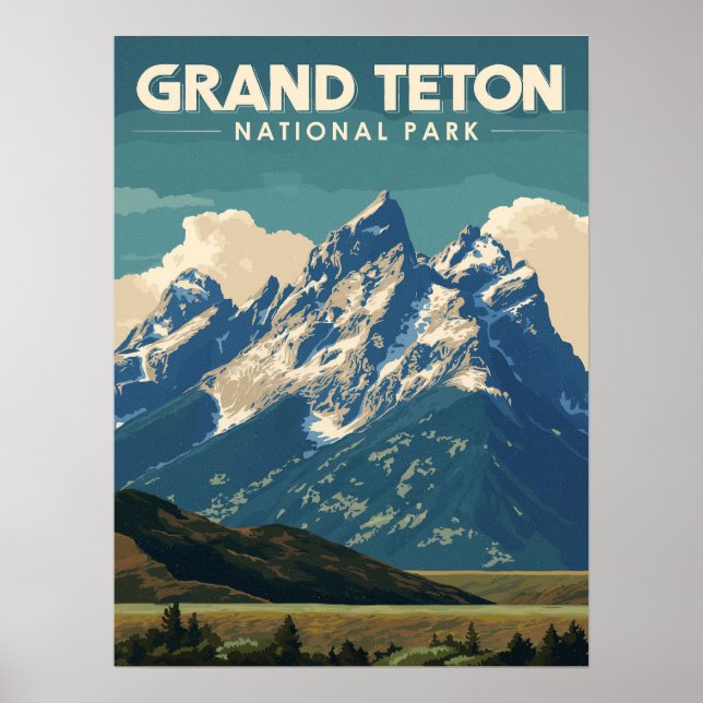 Affiche Parc national du Vintage voyage Grand Teton (Devant)