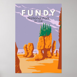 Affiche Parc national Fundy Canada Tourisme Vintage