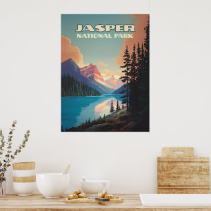 Affiche Parc national Jasper Alberta Canada Rockies Retro