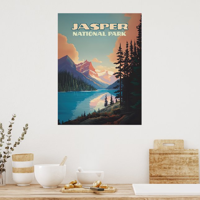 Affiche Parc national Jasper Alberta Canada Rockies Retro (Cuisine)