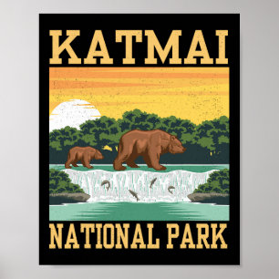 Affiche Parc national Katmai Alaska Ours Randonnée Extérie