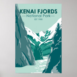 Affiche Parc national Kenai Fjords Alaska Vintage