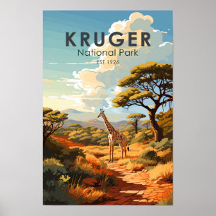 Affiche Parc national Kruger Afrique du Sud Girafe Vintage