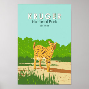Affiche Parc national Kruger Serval Art de voyage vintage