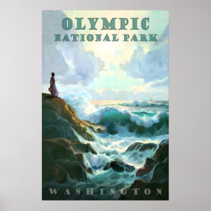 Affiche Parc national Olympique Washington Coast Travel
