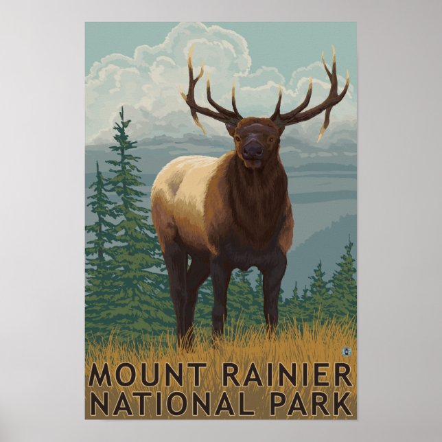 Affiche Parc national Rainier, WashingtonElk Scene (Devant)