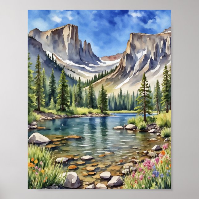 Affiche Parc national Rocky Mountain Dream Lake Aquarelle (Devant)