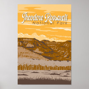 Affiche Parc national Theodore Roosevelt Illustration Art