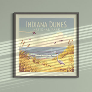 Affiche Parc national vintage des dunes de l'Indiana