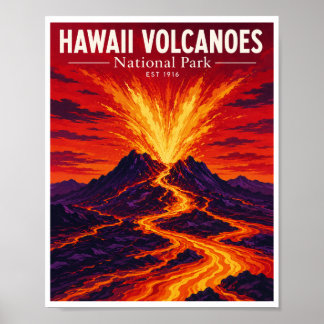 Affiche Parc national vintage des volcans d'Hawaï