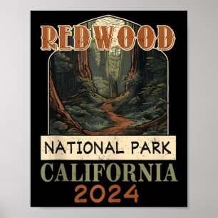 Affiche Parc national vintage Redwood Californie Randonnée