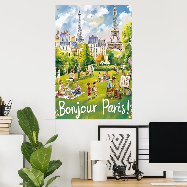 Affiche Parc parisien avec l'emblématique Tour Eiffel (Bureau à domicile)