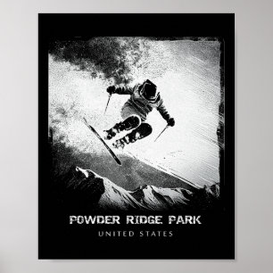Affiche Parc Powder Ridge États-Unis Ski Ski Slalomeur _