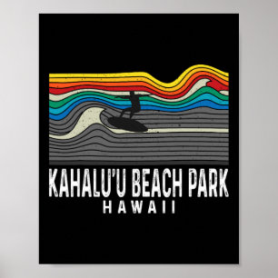 Affiche Parc rétro de Kahalu'u Beach Hawaii Surfeur Planch