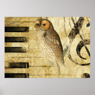Affiche Parchemin vintage ~ Chouette sur piano