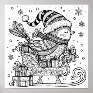 Affiche Parcours enchanteur d'un oiseau de Noël en coloria