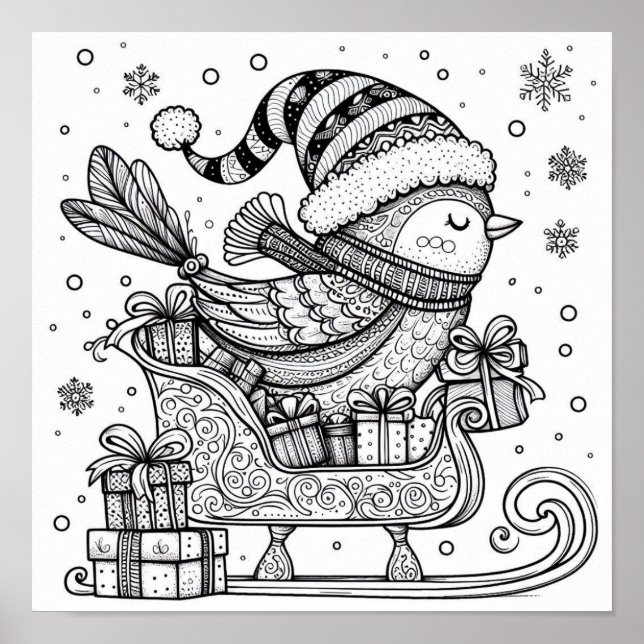 Affiche Parcours enchanteur d'un oiseau de Noël en coloria (Devant)
