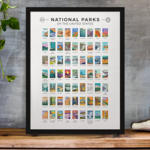 Affiche Parcs Nationaux de la Liste des États-Unis Vintage