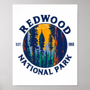 Affiche Parcs nationaux et d'État de Redwood Ca Californie