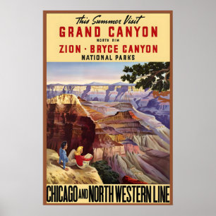 Affiche Parcs nationaux Grand Canyon Zion Bryce Unis