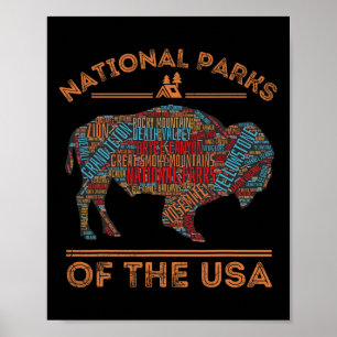 Affiche Parcs Nationaux Usa Buffalo Voyage Plein Air Rando