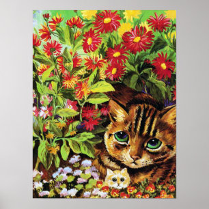 Affiche Parent-Enfant Chat Caché Dans Le Jardin, Louis Wai