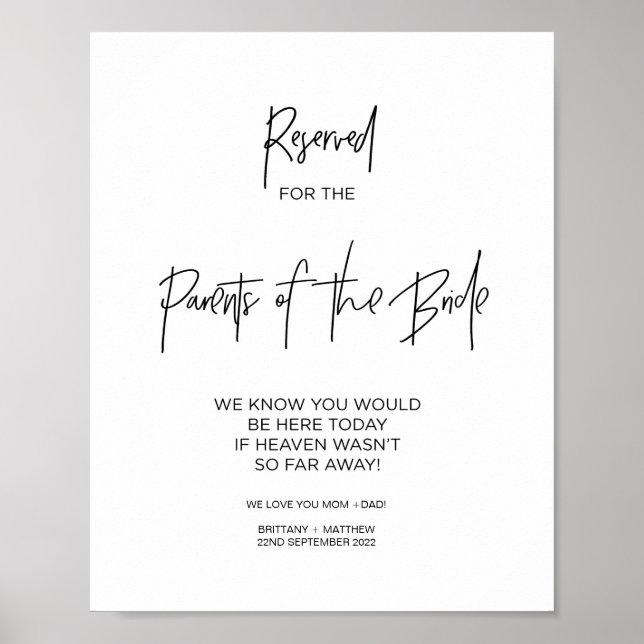 Affiche Parents de la mariée en souvenir affectueux (Devant)