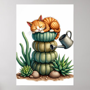 Affiche Parents de plantes Chat qui fait la sieste Succule
