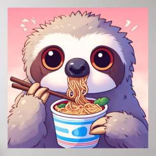 Affiche Paresseux adorable mangeant du Ramen