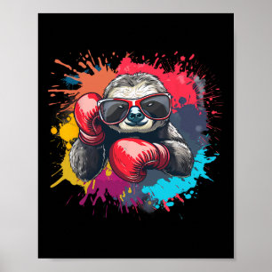 Affiche Paresseux Boxeur Avec Gants De Boxe Kickboxing Drô