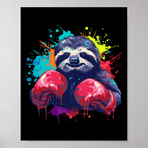 Affiche Paresseux Boxeur Avec Gants de Boxe Kickboxing Drô