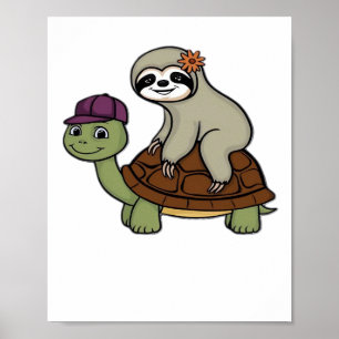Affiche Paresseux chevauchant une tortue T-Shirt Classique