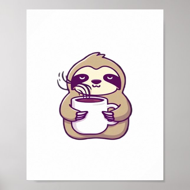 Affiche Paresseux Chibi Mignon avec Tasse à Café � Mignon  (Devant)