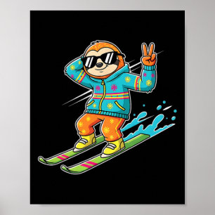 Affiche Paresseux Cool Sur Skis Signe De Paix Rétro Ambian