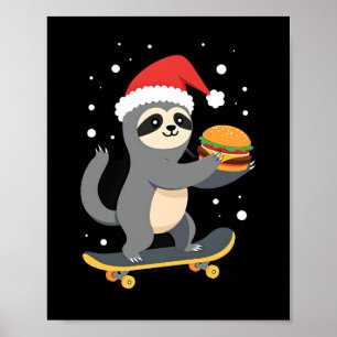 Affiche PAResseux de NOËL Paresseux drôle de skateboard de