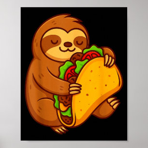 Affiche Paresseux drôle étreignant un taco amateur de nour