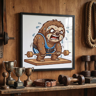 Affiche Paresseux drôle haltérophile gym sports