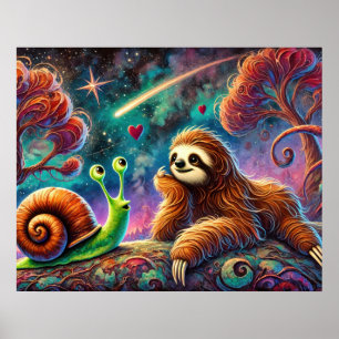 Affiche Paresseux et Escargot Fantaisistes Sous un Ciel Co