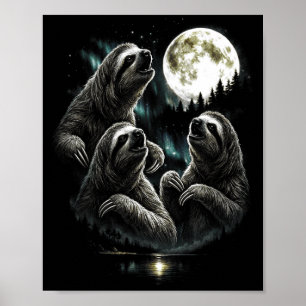 Affiche Paresseux hurleur 3 lune style vintage rétro drôle