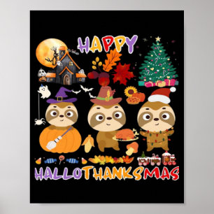 Affiche Paresseux Joyeux Hallothanksmas Drôle d'Halloween