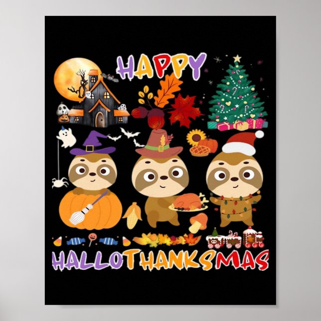 Affiche Paresseux Joyeux Hallothanksmas Drôle d'Halloween  (Devant)
