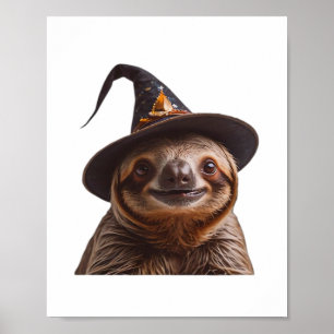 Affiche Paresseux sorcière Halloween friandise ou farce ci