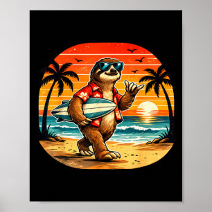 Affiche Paresseux surfeur hawaii vague surf plage