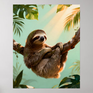 Affiche Paresseux tropical mignon vibes d'animaux de jungl