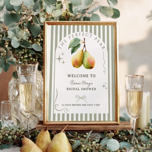 Affiche Parfait Pear Retro Vieux Fête des mariées d'argent (Perfect Pear Retro Old Money Bridal Shower Welcome Poster)