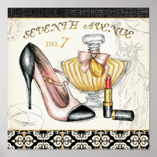Affiche Parfum, rouge à lèvres et une chaussure à talons h