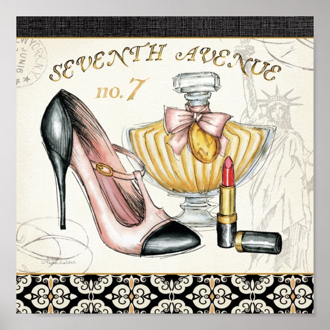 Affiche Parfum, rouge à lèvres et une chaussure à talons h (Devant)
