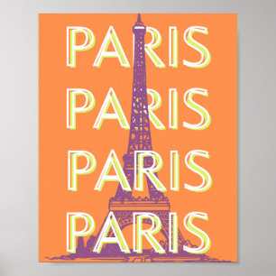 Affiche Paris, Art du voyage, Art du voyage rétro, Orange